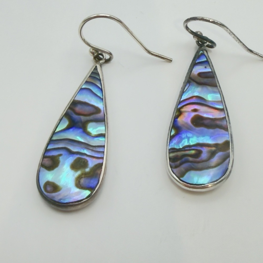 Vtg ATI Abalone Shell Sterling Silver Earrings Teardrop Dangle Pretty